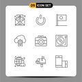 User Interface Pack of 9 Basic Outlines of development, coding, power, cloud, country