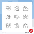 User Interface Pack of 9 Basic Outlines of dislike, human, construction, head, book Royalty Free Stock Photo