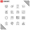 16 Universal Outline Signs Symbols of electricity, knowledge, pen, education, canada
