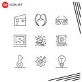 User Interface Pack of 9 Basic Outlines of gallery, money, male, finance, imerican