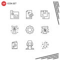 User Interface Pack of 9 Basic Outlines of gear, nature, note, agriculture, logistic