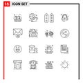 User Interface Pack of 16 Basic Outlines of message, headphone, house, hardware, audio