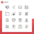 User Interface Pack of 16 Basic Outlines of multimedia, file, heart, key, electronic