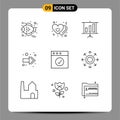 User Interface Pack of 9 Basic Outlines of network, complete, business, app, back