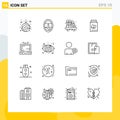 User Interface Pack of 16 Basic Outlines of office, holiday, home, easter, egg