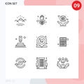 User Interface Pack of 9 Basic Outlines of shopping, start, hand, finger, press Royalty Free Stock Photo