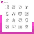 User Interface Pack of 16 Basic Outlines of start, hand, tools, click, wedding