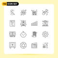 User Interface Pack of 16 Basic Outlines of study, book, cart, pipe, cleaning