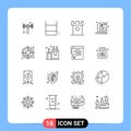 User Interface Pack of 16 Basic Outlines of target, learning, castle, education, e book