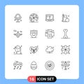 User Interface Pack of 16 Basic Outlines of transport, airplane, computer, health, juice