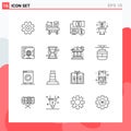 Outline Pack of 16 Universal Symbols of web, brower, bank, plant, pot Royalty Free Stock Photo