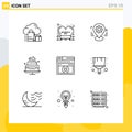 User Interface Pack of 9 Basic Outlines of wedding, love, women day, cake, pin