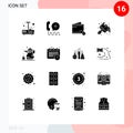 User Interface Pack of 16 Basic Solid Glyphs of abrahamic, paint, service, arts, wallet