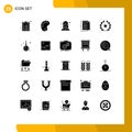 User Interface Pack of 25 Basic Solid Glyphs of accessorize, stare, female web developer, feature, document