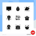 User Interface Pack of 9 Basic Solid Glyphs of adjust, global, holidays, fly, air