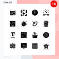 User Interface Pack of 16 Basic Solid Glyphs of arabic, typography, ball, eid, heart
