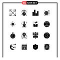 Pack of 16 Modern Solid Glyphs Signs and Symbols for Web Print Media such as board, focus, business, target, darts