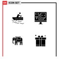 User Interface Pack of Basic Solid Glyphs of boat, elephent, water, develop, usa