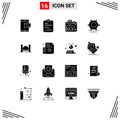 User Interface Pack of 16 Basic Solid Glyphs of bridge, network, checklist, digital, hobbies