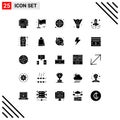 User Interface Pack of 25 Basic Solid Glyphs of business, sports equipment, round, shuttlecock, badminton birdie