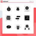 Mobile Interface Solid Glyph Set of 9 Pictograms of calculator, banking, breakfast, audit, lollipop