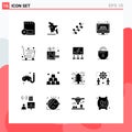 User Interface Pack of 16 Basic Solid Glyphs of cart, public, catkin, news, campaign