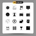 User Interface Pack of 16 Basic Solid Glyphs of castle, nature, egg, image, smart