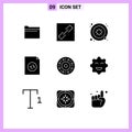 User Interface Pack of 9 Basic Solid Glyphs of cookie, eat, germs, donut, file