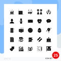 User Interface Pack of 25 Basic Solid Glyphs of correct, online, finance, education, mail