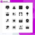 User Interface Pack of 16 Basic Solid Glyphs of crowd funding, fundraising, programming, funding, baby