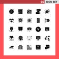 User Interface Pack of 25 Basic Solid Glyphs of dining, footwear, architecture, clothes shop, accessories Royalty Free Stock Photo