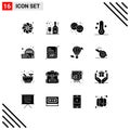 User Interface Pack of 16 Basic Solid Glyphs of electric, weather, dessert, thermometer, nature Royalty Free Stock Photo