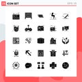 User Interface Pack of 25 Basic Solid Glyphs of energy, charge, signaling, battery, brick