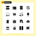 User Interface Pack of 16 Basic Solid Glyphs of engine, cloud, beef, left, directional