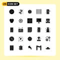 User Interface Pack of 25 Basic Solid Glyphs of feelings, virus, globe, mobile, alert