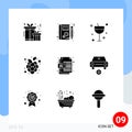 Universal Icon Symbols Group of 9 Modern Solid Glyphs of file, ai, cocktail, vineyard, grapes