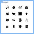 User Interface Pack of 16 Basic Solid Glyphs of film, theatre, hotel, mask, web