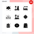 User Interface Pack of 9 Basic Solid Glyphs of food, love, hotel, romantic, dinner