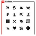 User Interface Pack of 16 Basic Solid Glyphs of fraud, man, hat, profile, love sign Royalty Free Stock Photo