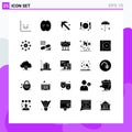 User Interface Pack of 25 Basic Solid Glyphs of gras, time, peach, dnner, tool Royalty Free Stock Photo