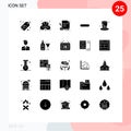 Pack of 25 Modern Solid Glyphs Signs and Symbols for Web Print Media such as hat, remove, paper, minus, delete