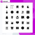 User Interface Pack of 25 Basic Solid Glyphs of health, cancer, stationery, blood, badge