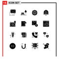 User Interface Pack of 16 Basic Solid Glyphs of laptop, easter, internet, food, disk