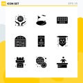 User Interface Pack of 9 Basic Solid Glyphs of lock, house, sport, construction, key