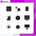 User Interface Pack of 9 Basic Solid Glyphs of love, emot, food, juice, drink Royalty Free Stock Photo