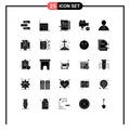 User Interface Pack of 25 Basic Solid Glyphs of movie, film, finance, camera, programming