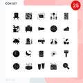 User Interface Pack of 25 Basic Solid Glyphs of music, movie, media, setting, idea
