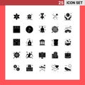 User Interface Pack of 25 Basic Solid Glyphs of planet, globe in hand, marker, environment, marriage