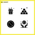 User Interface Pack of 4 Basic Solid Glyphs of police radio, sign, fire, money, globe in hand