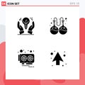 User Interface Pack of 4 Basic Solid Glyphs of protected ideas, video, hand, research, arrow